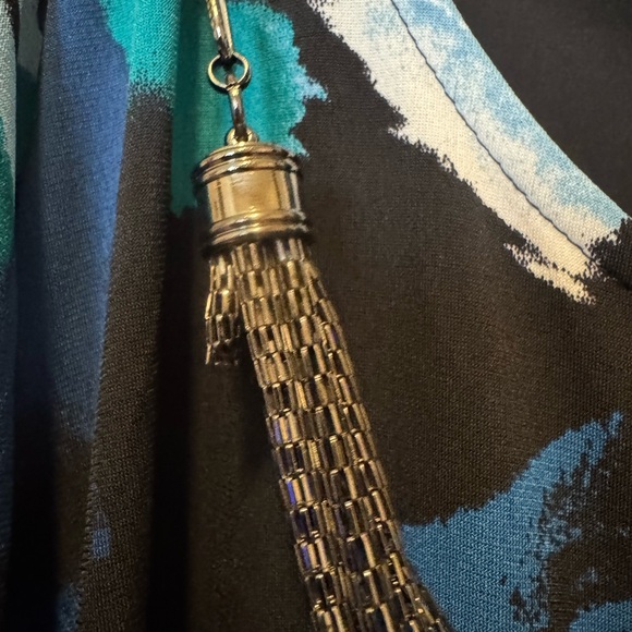 Flowy Tunic Top Womens Large Abstract Print Layered Chiffon Hem Casual Blouse - Picture 3 of 5